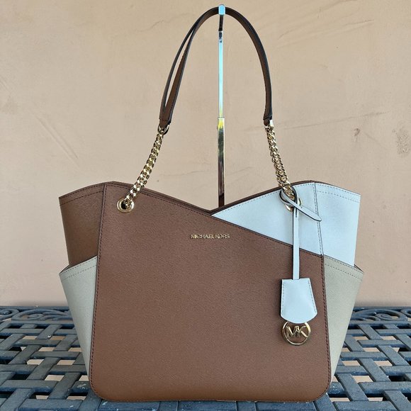 Michael Kors Jet Set Travel Large X Chained Tote Bag MK Brown Multi - Picture 1 of 10